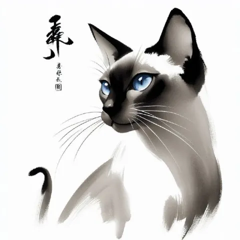 Lilac-Point Siamese Cat Chinese Ink Wash Painting