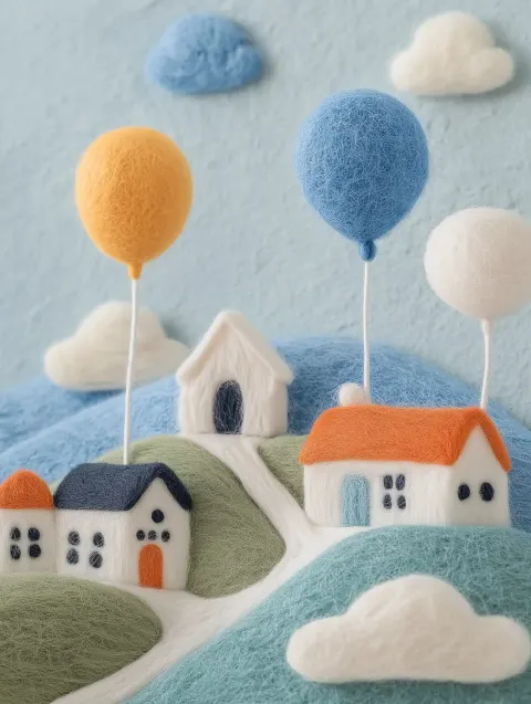 Cloudy Shops with Balloons
