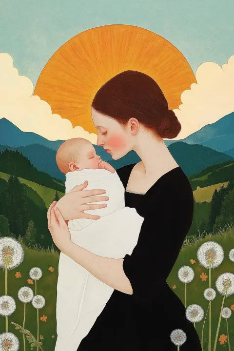 Watercolor Sunrise with Mother