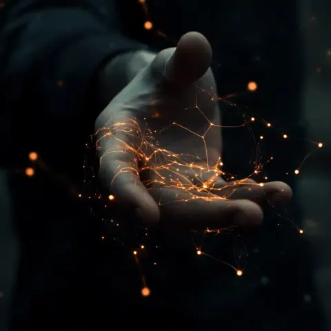 Realistic Hand with Glowing Threads