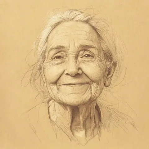 Pencil Sketch of Elderly Spanish Woman