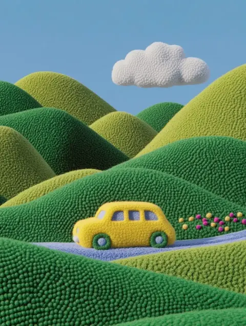 Felted Landscape with Cars