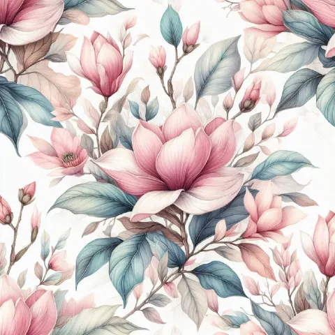 Watercolor Pink Magnolia Seamless Floral Pattern
