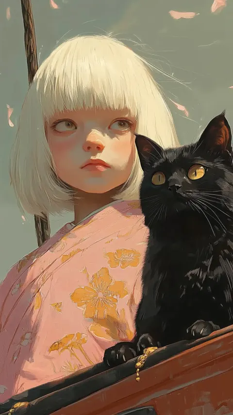 Serene Girl and Cat