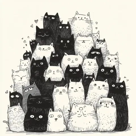 Stacked Cats Cartoon Chaos