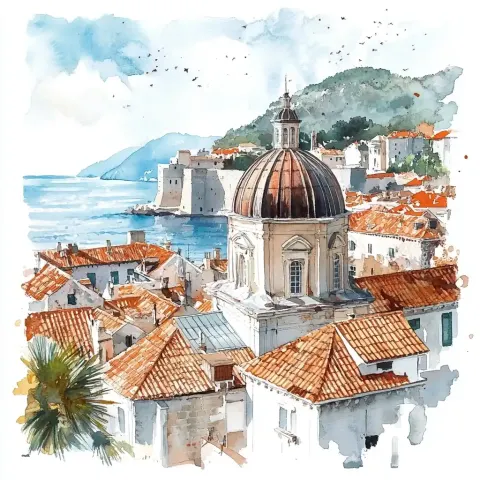 Watercolour Dubrovnik Landscape