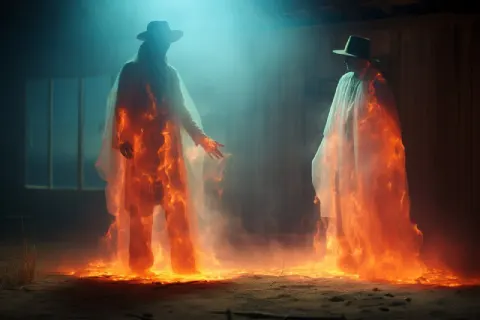 Ghostly High Noon Duel in Abandoned Desert Town