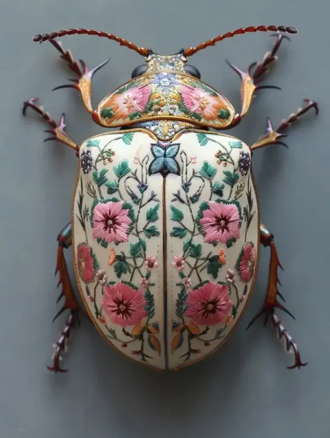 Embroidered Beetle on Desk