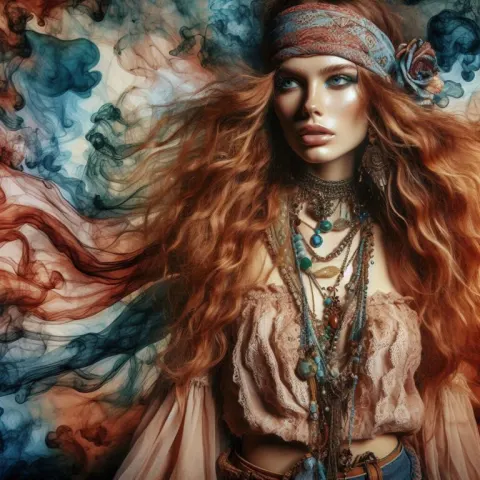 Gypsy Spirit With Ginger Hair and Bohemian Dress