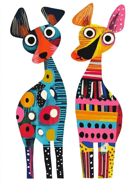 Colorful Cartoon Dogs