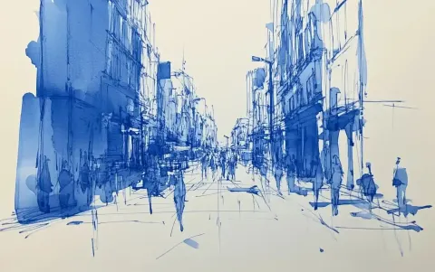 Horizon Sketch in Blue Ink