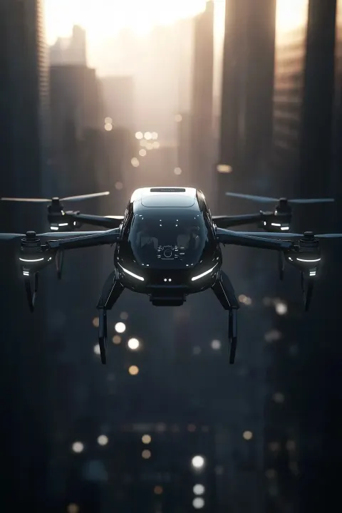 Humanized Drone in Urban Dawn