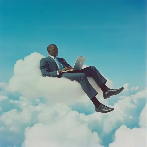 Floating Businessman in Clouds