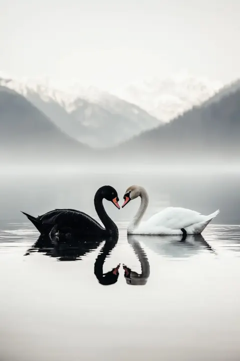 Heart-Shaped Swans Reflection