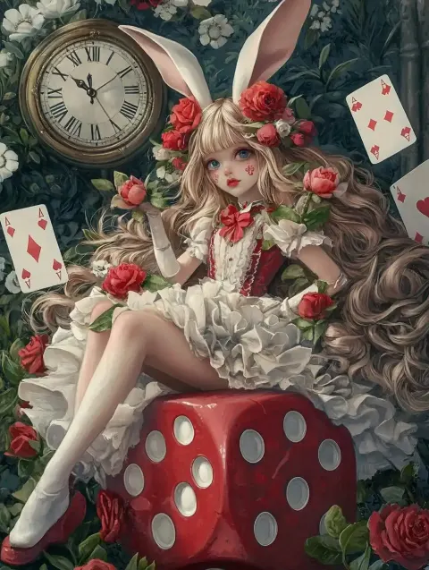 Curly-Haired Girl with Dice