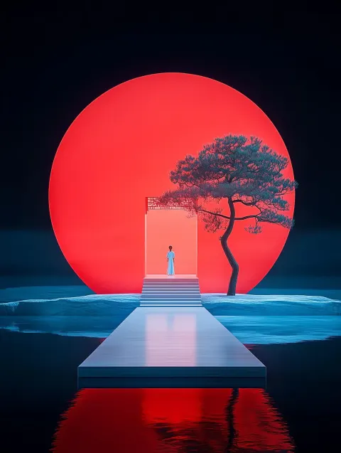 Surrealist Stage with Pines