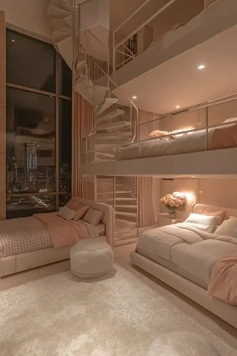 Spiral Staircase Bedroom Scene