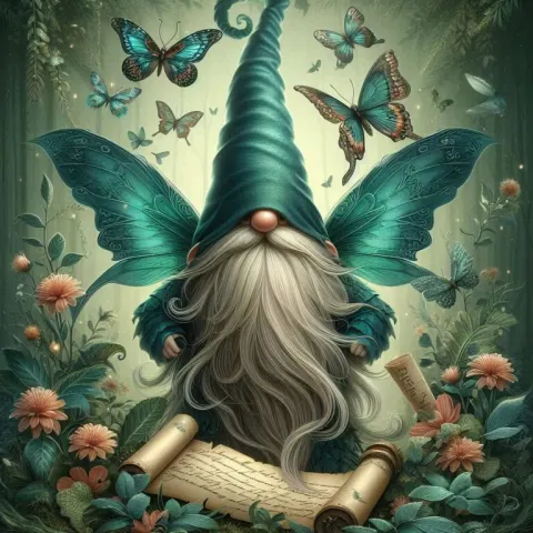 Gnome With Butterfly Wings and Flowing Beard