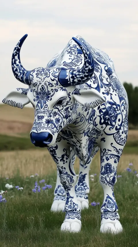 Ceramic Buffalo in Gzhel