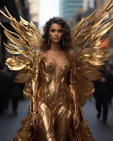 Woman in Gold Garments Angelic City Sculpture Photo