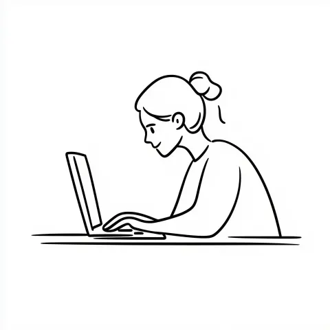 Line Drawing of Woman Working