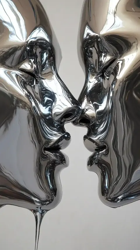 Chrome Faces Kissing Sculpture