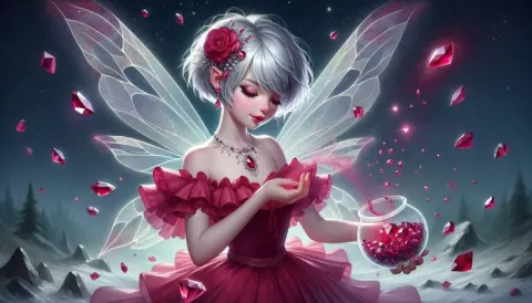 Silver-Haired Fairy Sprinkling Ruby Dust Oil Painting