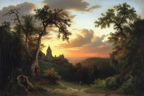 English Countryside Church Ruins Painting