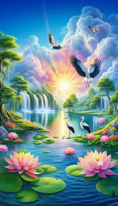 Serene Storks by Tranquil Waters