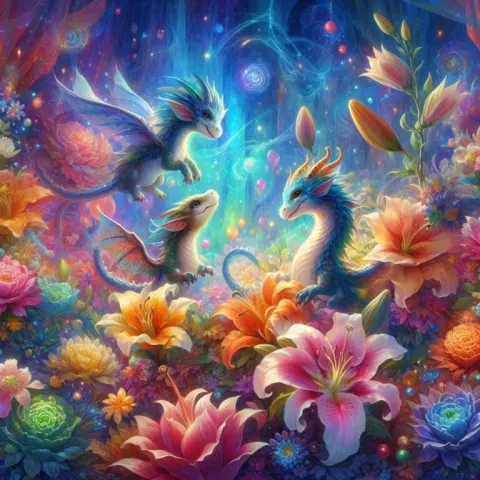 Two Cute Dragons Playing Among Lilies Acrylic Art