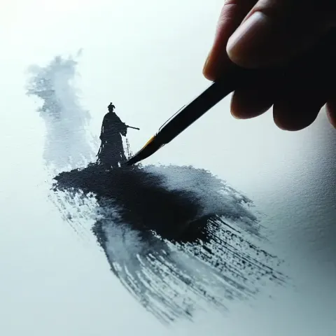 Tiny Man in Brush Stroke