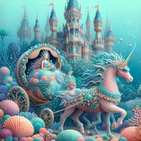 Enchanted Castle in Opalescent Coral and Teal