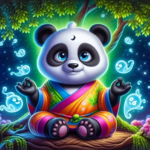 Meditating Panda in Zen Garden