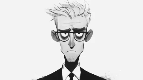 Nerdy Professor in Minimalist Cartoon
