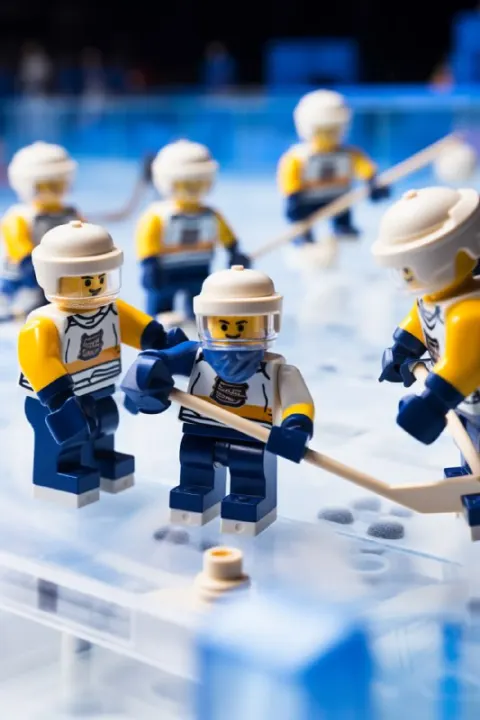 Lego Figurines Playing Ice Hockey Wide Shot