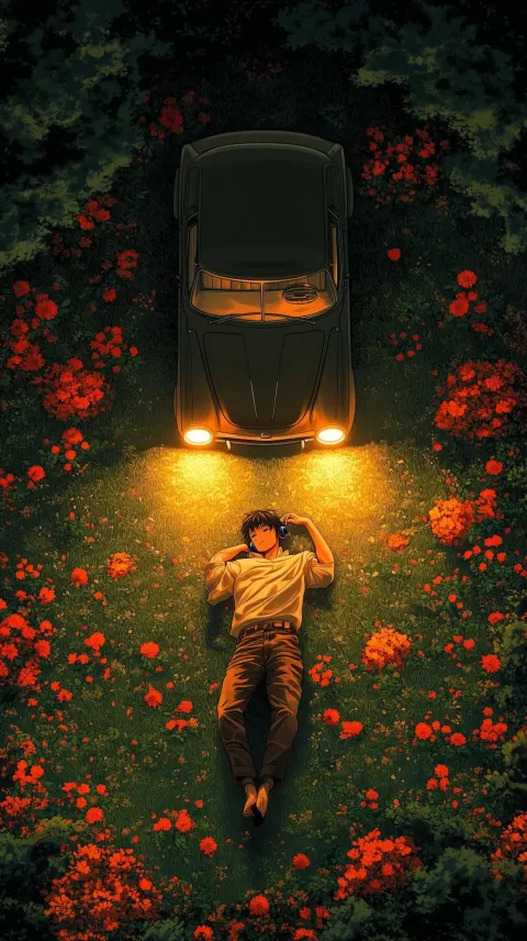 Anime Nighttime Countryside Scene