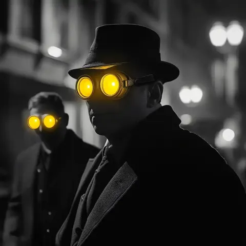 Noir Detective with Glowing Goggles