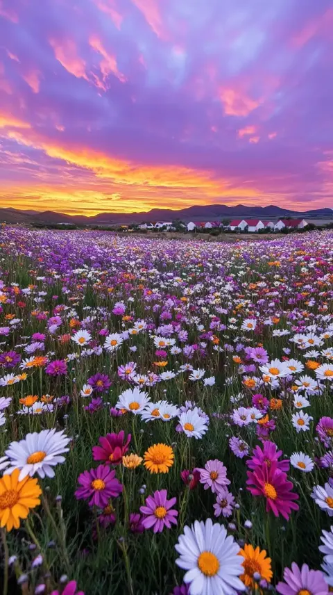 Desert Flower Field Sunset