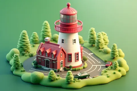 Tiny Isometric Red White Lighthouse 3D Render