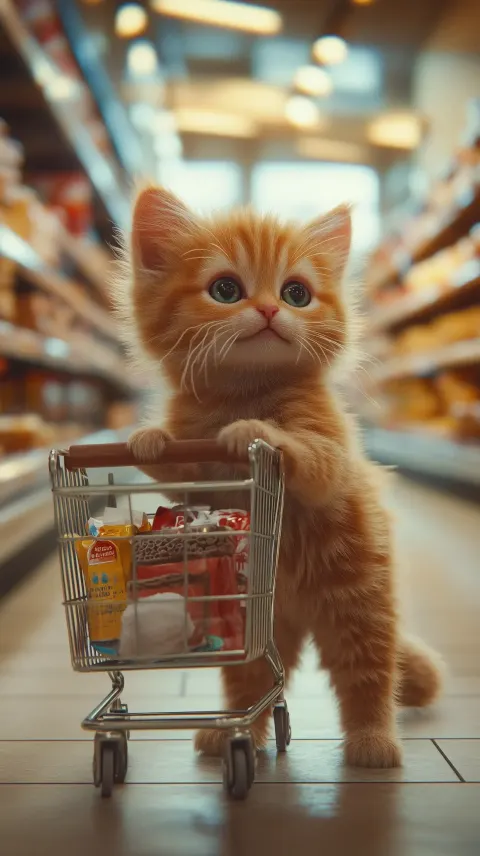 Realistic Tabby Kitten Shopping