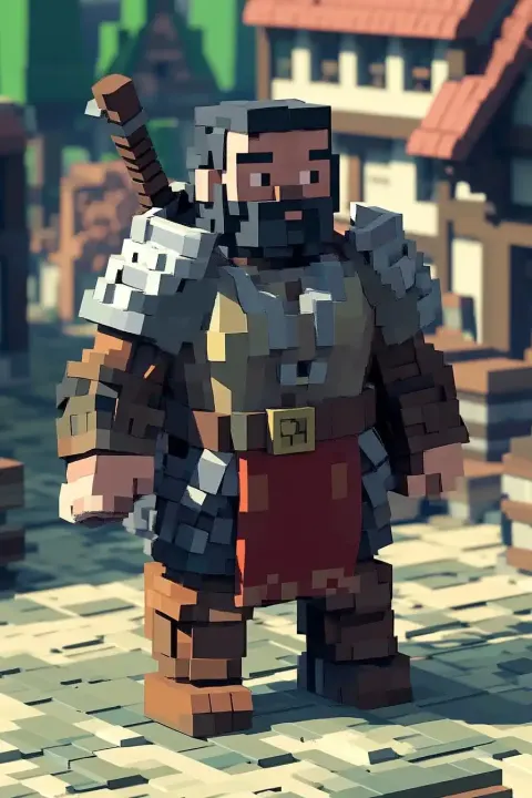 Pixel Art Paladin in Village