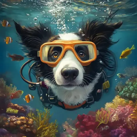 Photorealistic Collie Underwater
