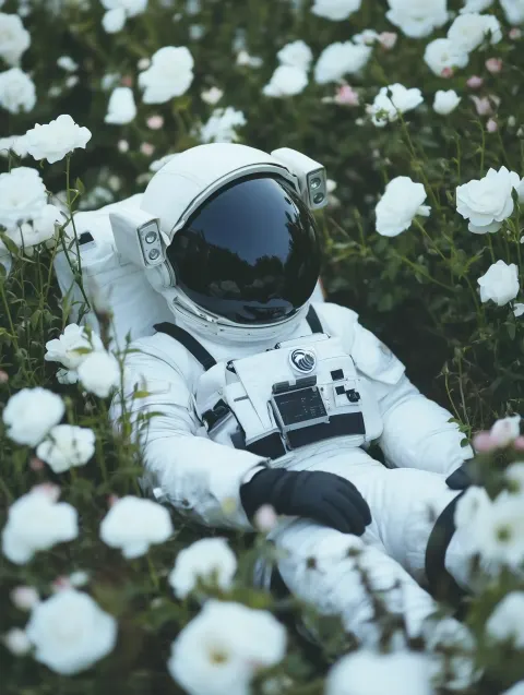 Astronaut Among White Roses