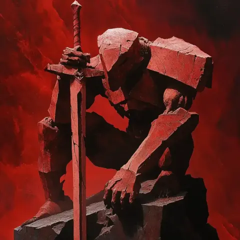 Brutalist Golem with Sword