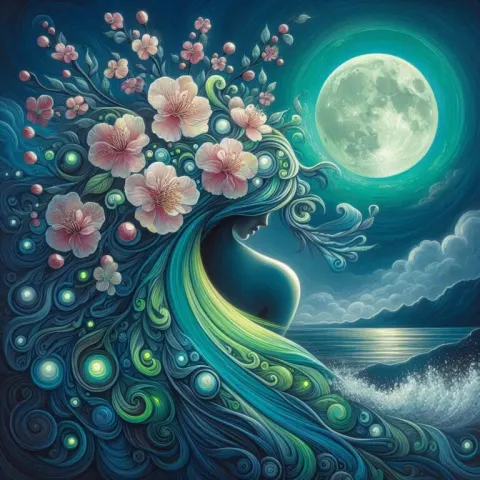 Blossoming Moonbeam Gloom-Core Painting Neon Green