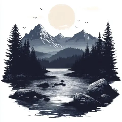 Vector Line Art Landscape