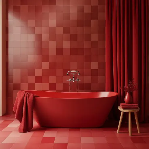 Red Minimalist Bathroom Scene
