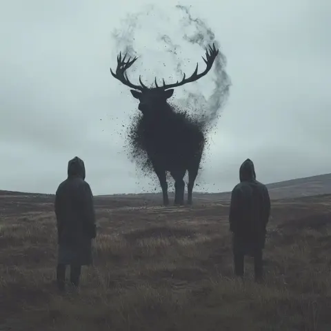 Hooded Figures and Disintegrating Stag