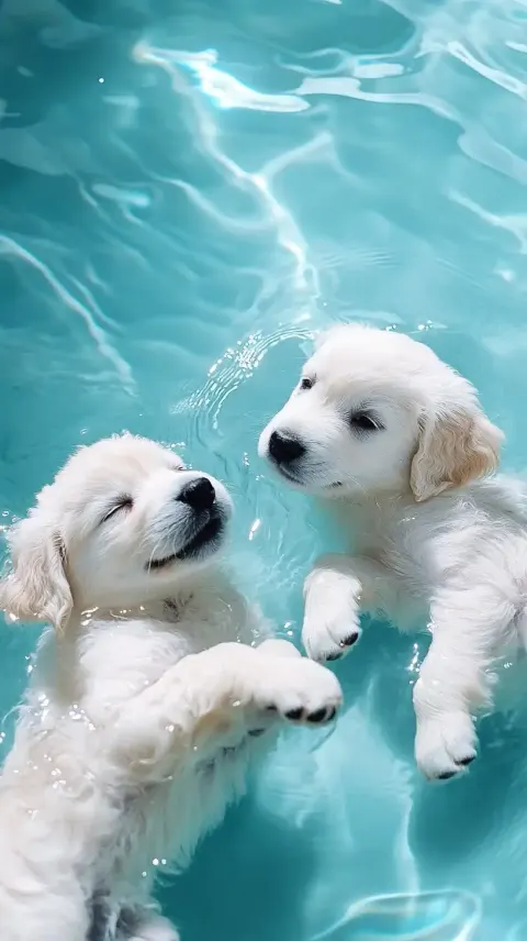 Puppies Playing on Water