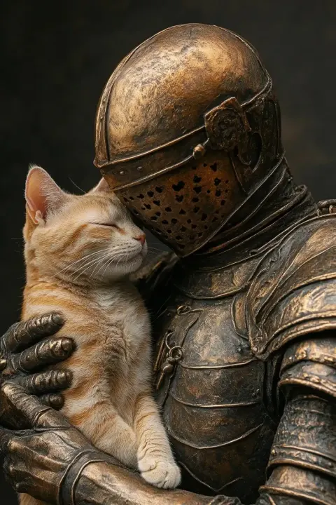 Knight Petting Cat